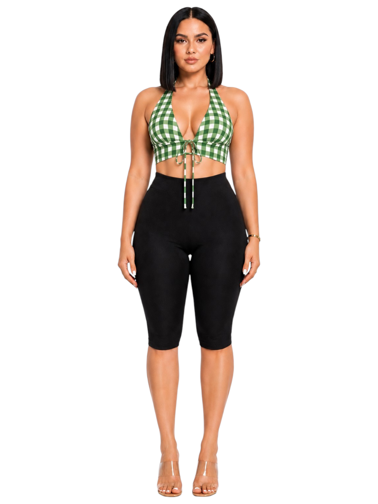 Checked half Triangle Bralet Top and Ribbed Capri pants(Copy)