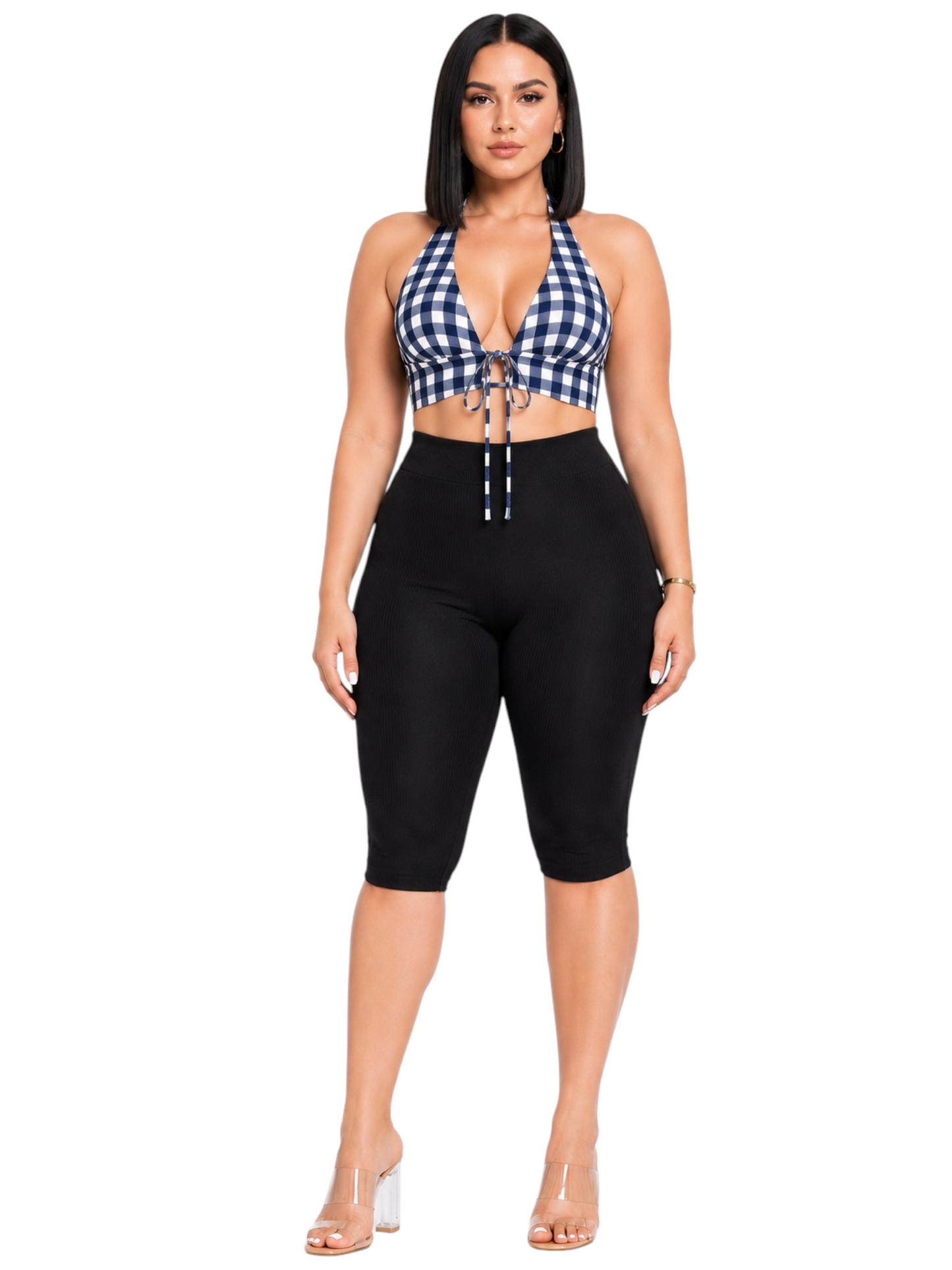 Checked half Triangle Bralet Top and Ribbed Capri pants(Copy)