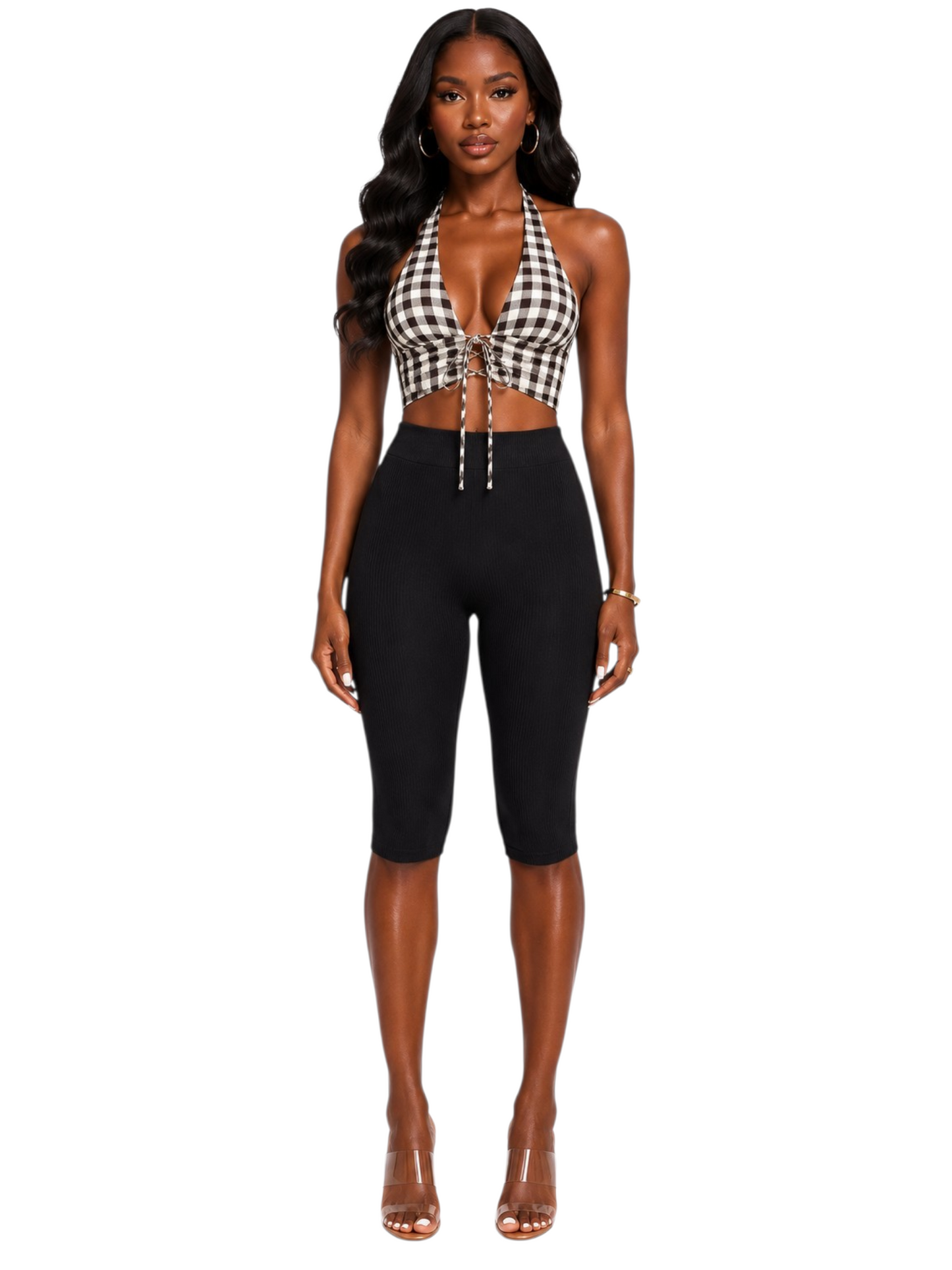 Checked half Triangle Bralet Top and Ribbed Capri pants(Copy)