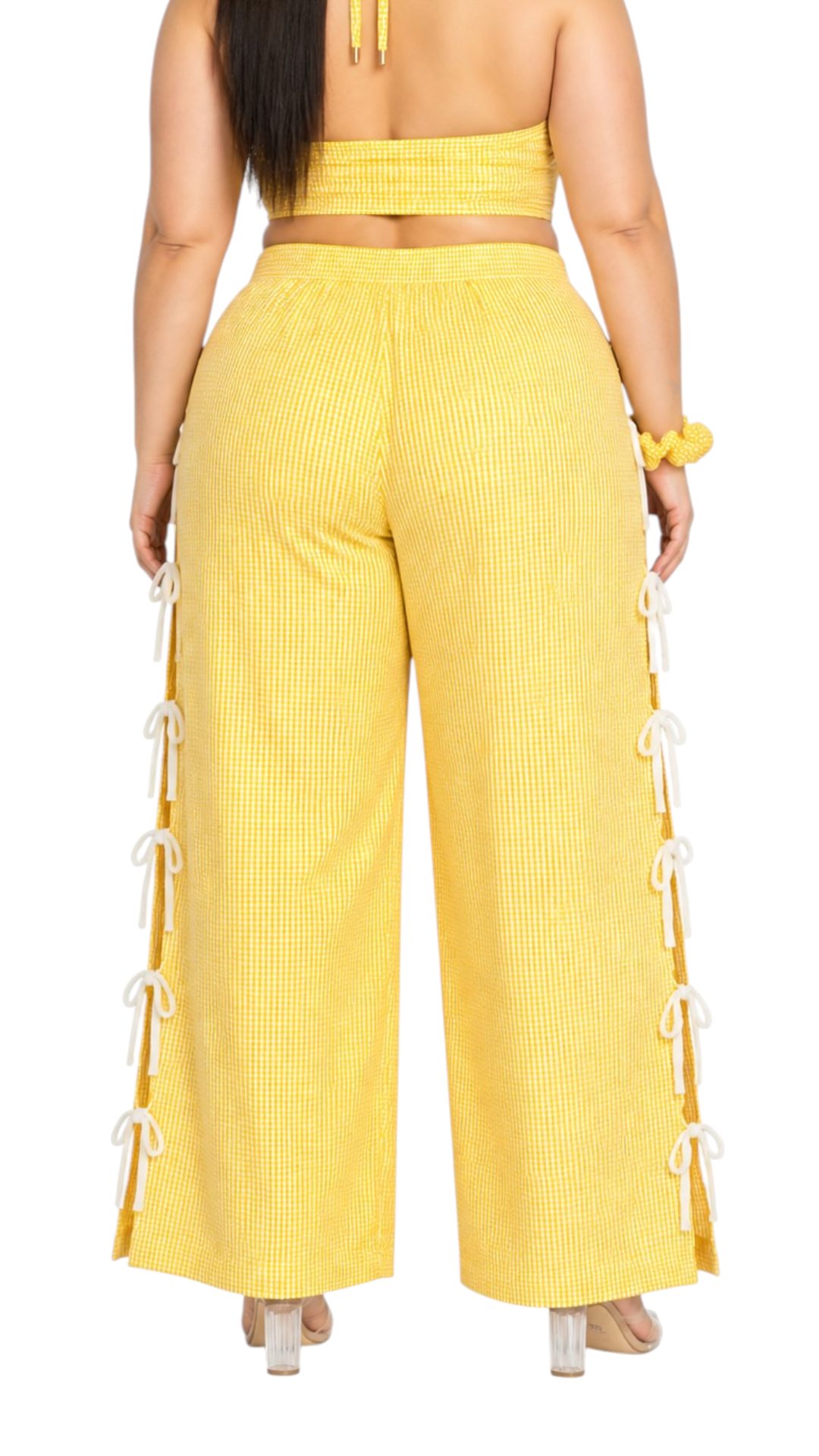 lila Gingham mid thigh Bow pants (small boxes)