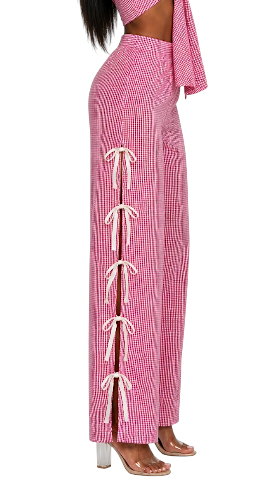 lila Gingham mid thigh Bow pants (small boxes)