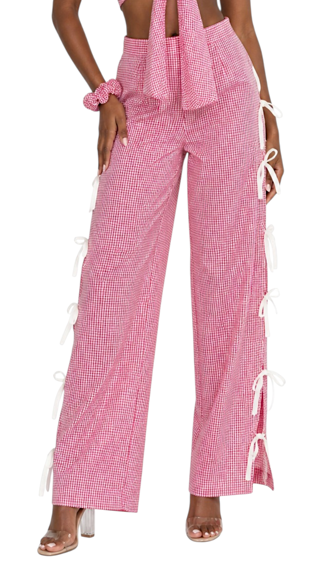 lila Gingham mid thigh Bow pants (small boxes)