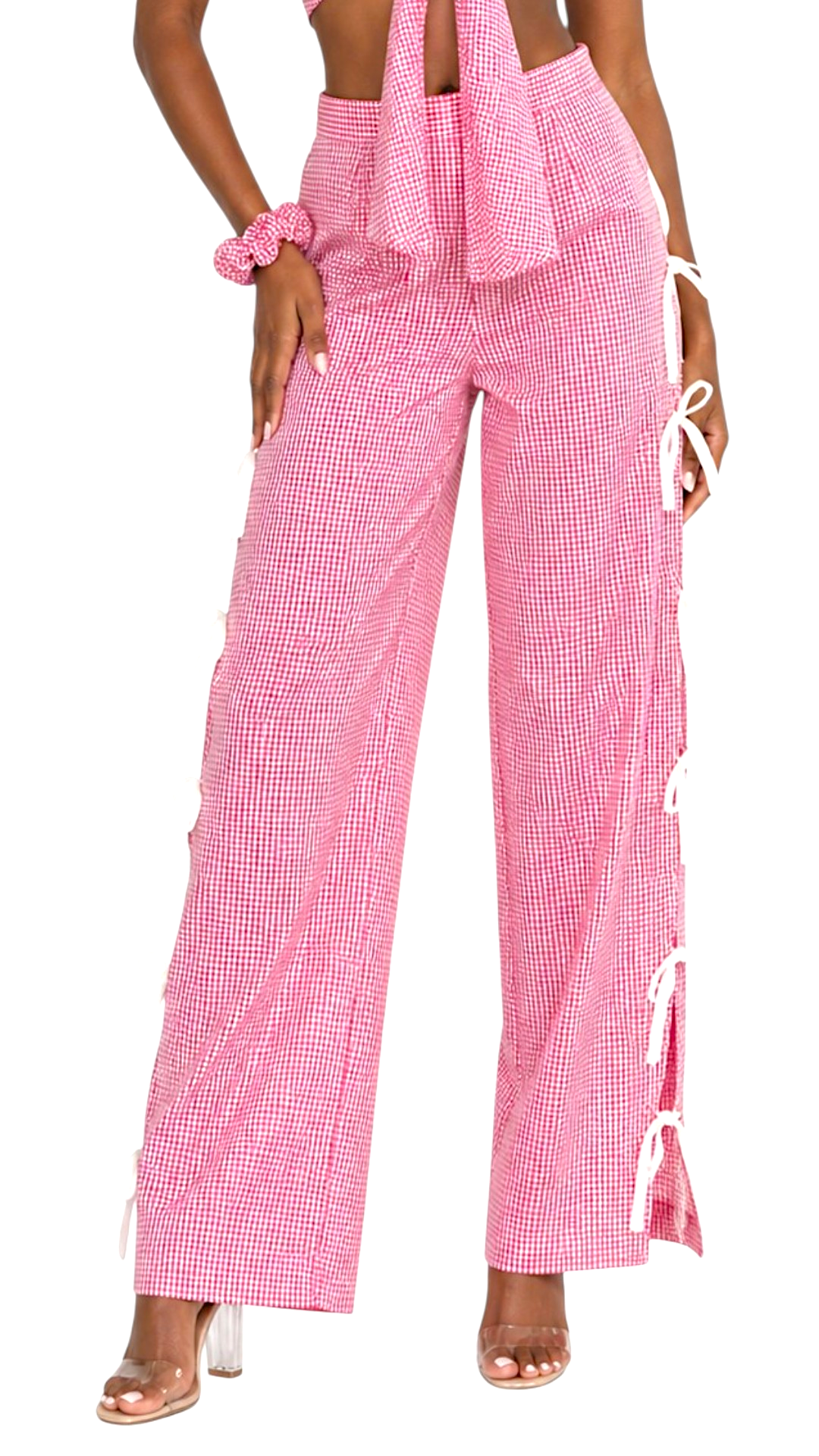 lila Gingham mid thigh Bow pants (small boxes)
