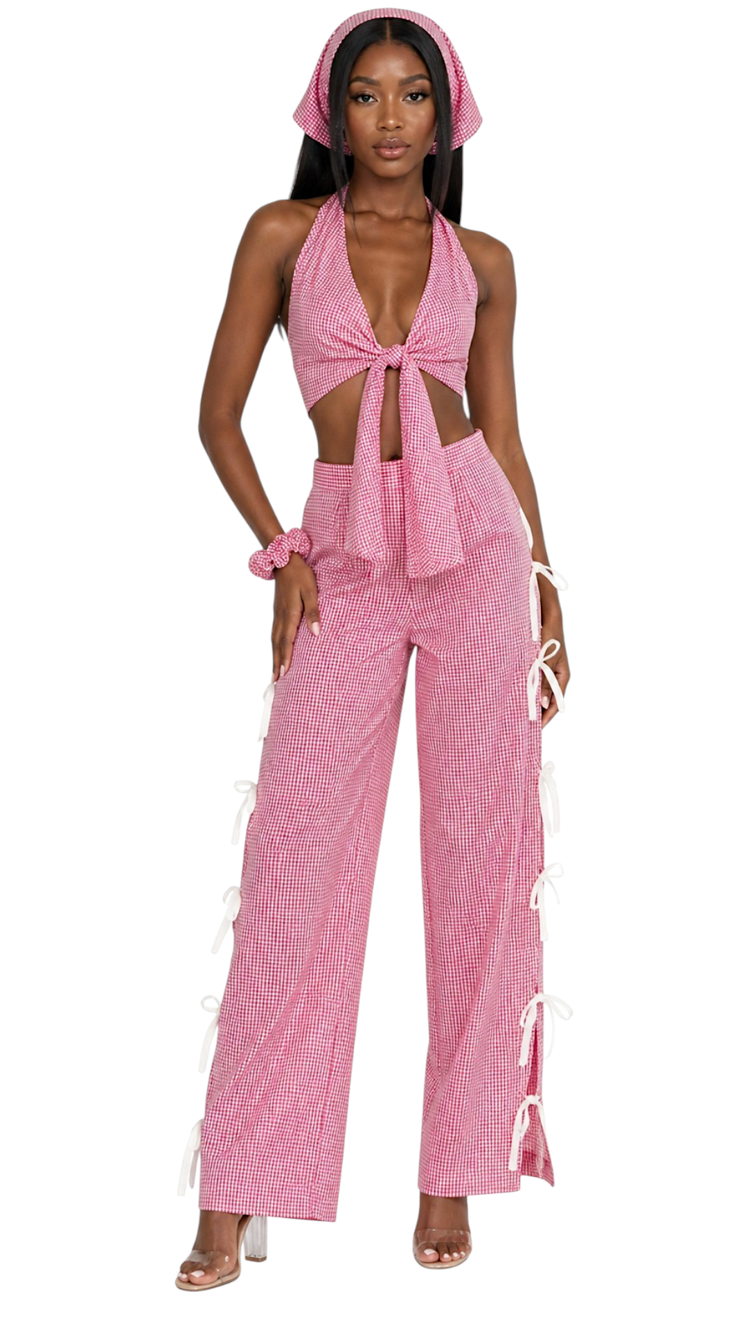lila Gingham mid thigh Bow pants (small boxes)