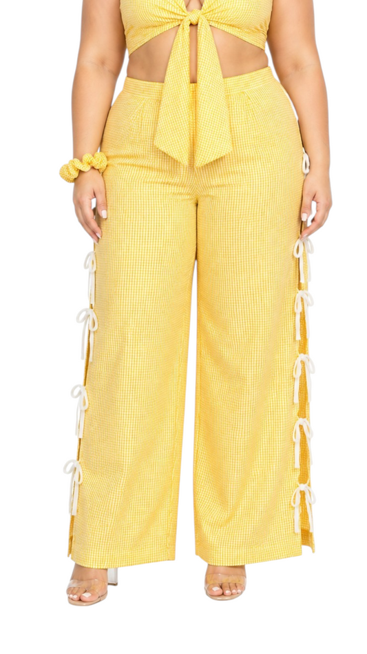 lila Gingham mid thigh Bow pants (small boxes)