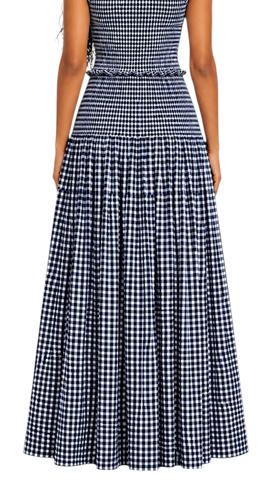 Gathered Checked Cottage Maxi Skirts Navy Blue.