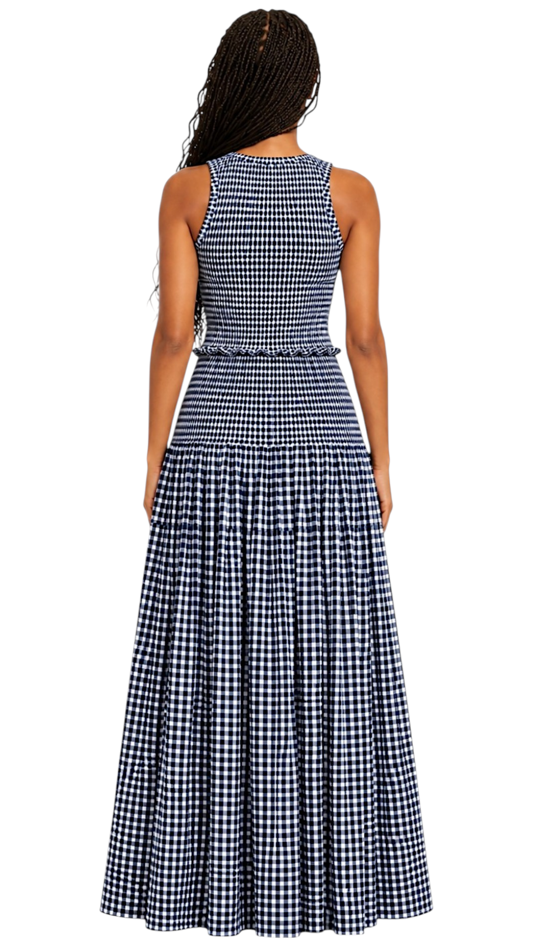 Gathered Checked Cottage Maxi Skirts Navy Blue.