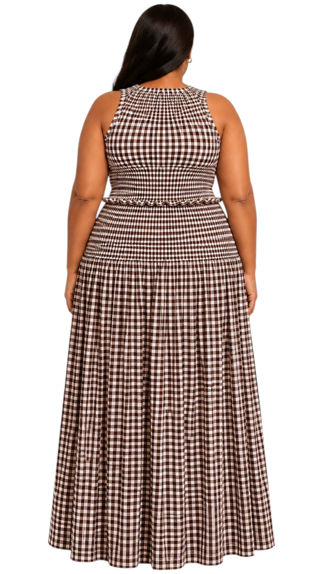 Gathered Checked Cottage Maxi Skirt Brown