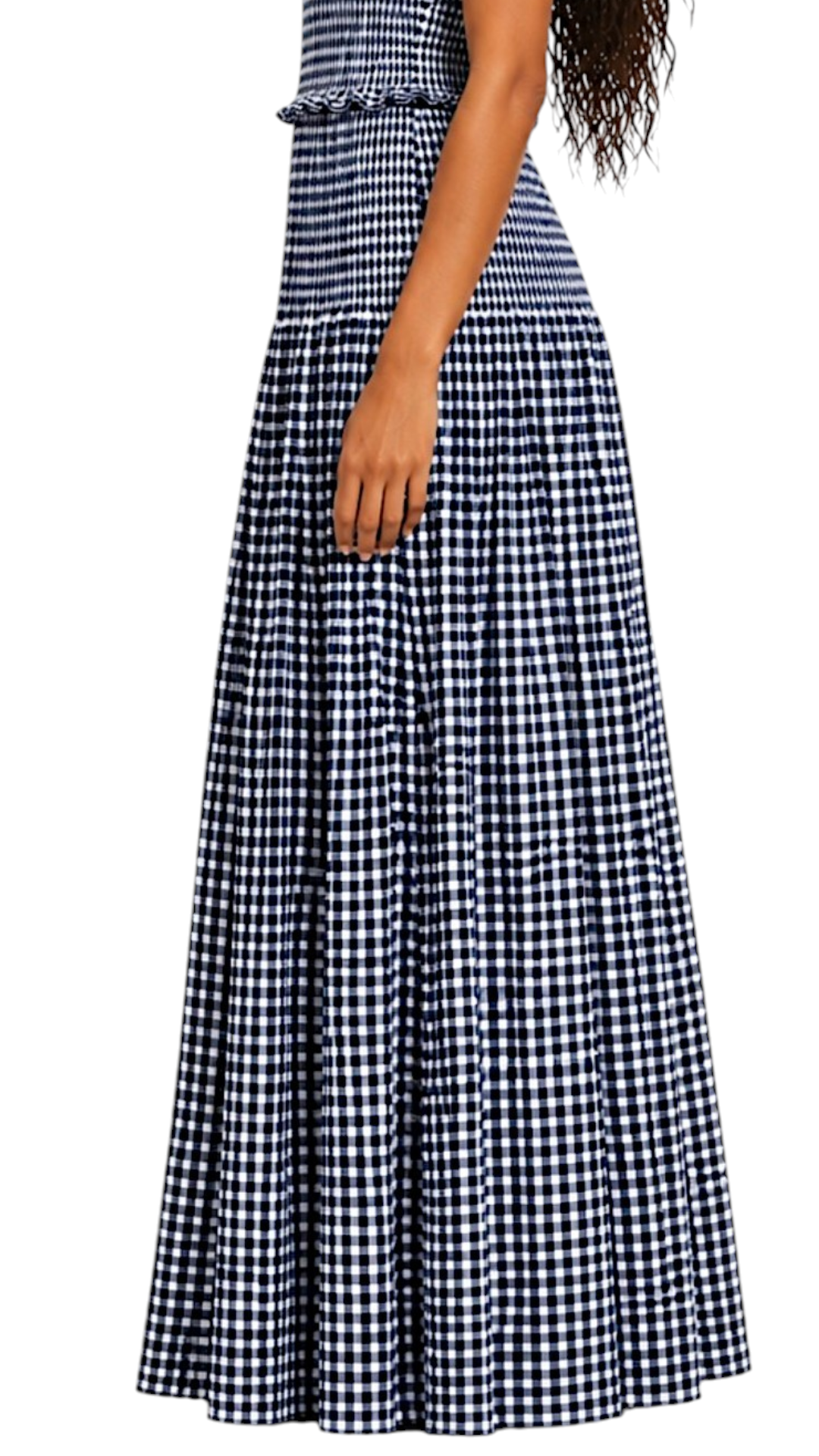 Gathered Checked Cottage Maxi Skirts Navy Blue.