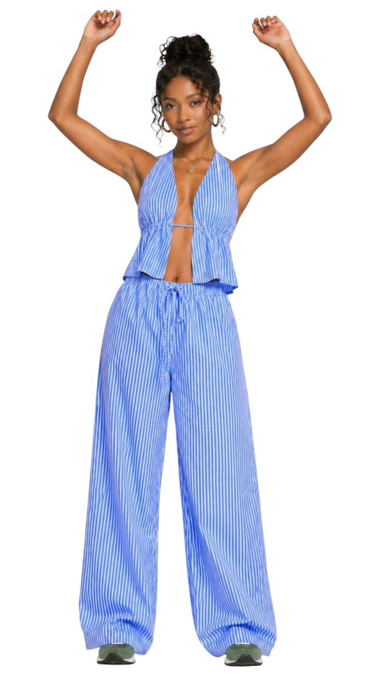 Jacquard stripes triangle Top and Wide Leg Pants