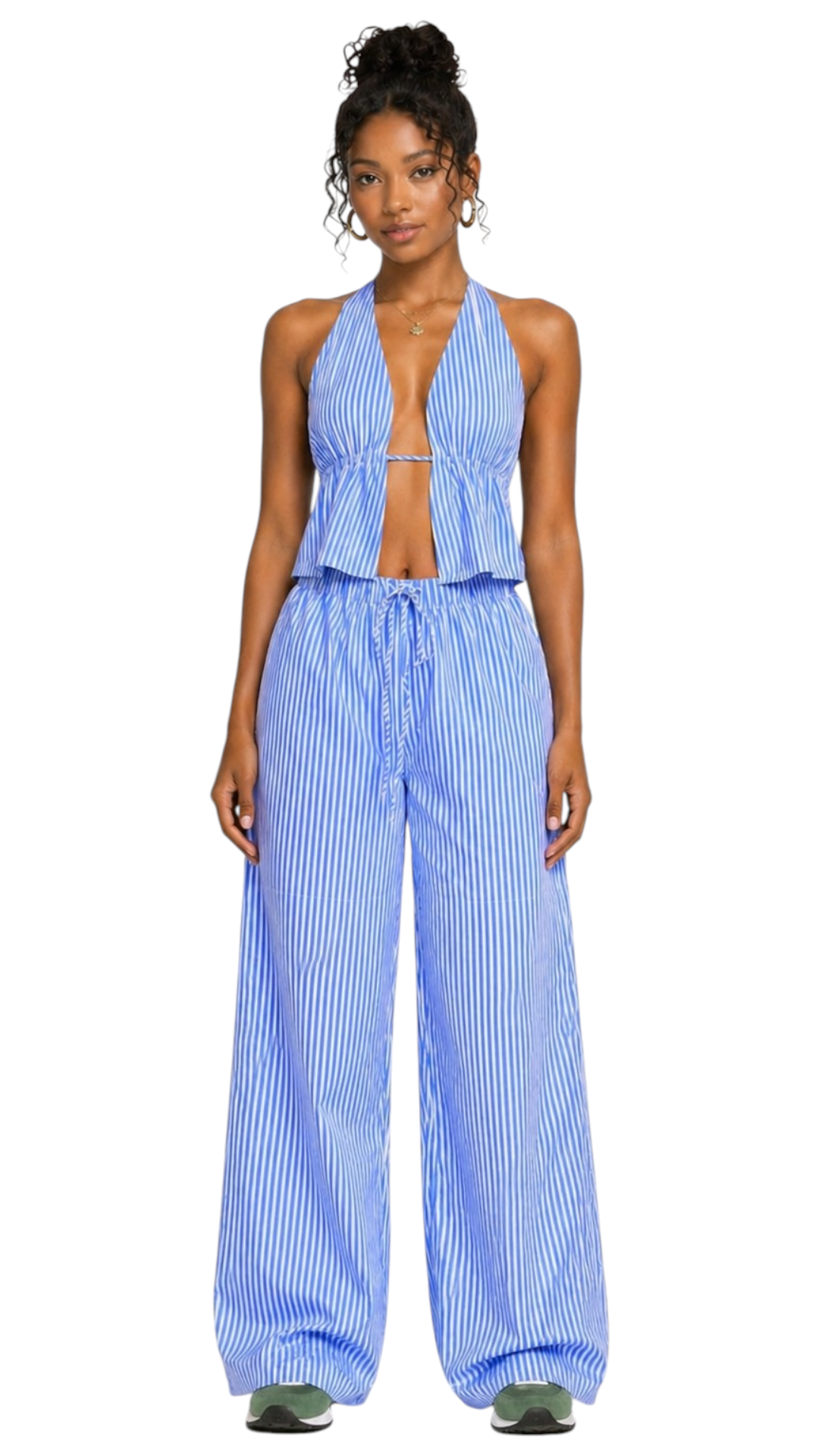 Jacquard stripes triangle Top and Wide Leg Pants